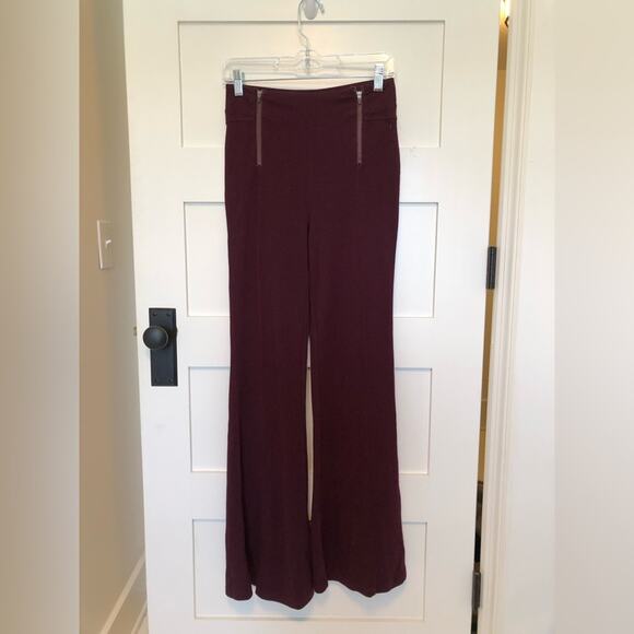 NWOT Free People Movement Burgundy Red Flared Sweatpants with Exposed Zippers - Picture 2 of 6